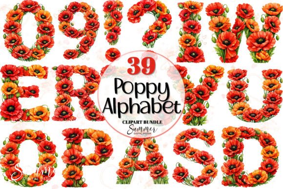August Poppy Red Floral Alphabet Clipart – Create Custom Designs with Vibrant Watercolor Letters