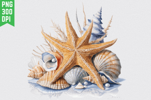 Coastal Charm in Design: Enhancing Visual Projects with Starfish Coastal Seashell Clipart Sea