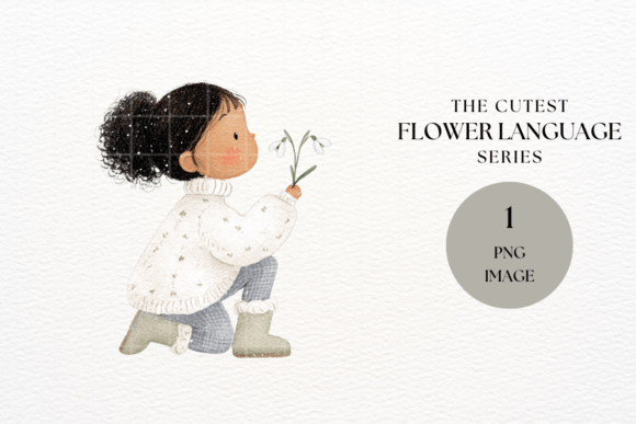 Cozy Girl Holding Snowdrop Flower PNG