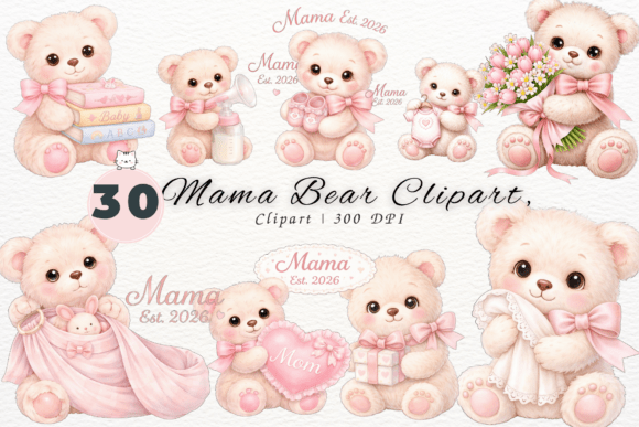 Cute Bear Floral Clipart for Mother's Day