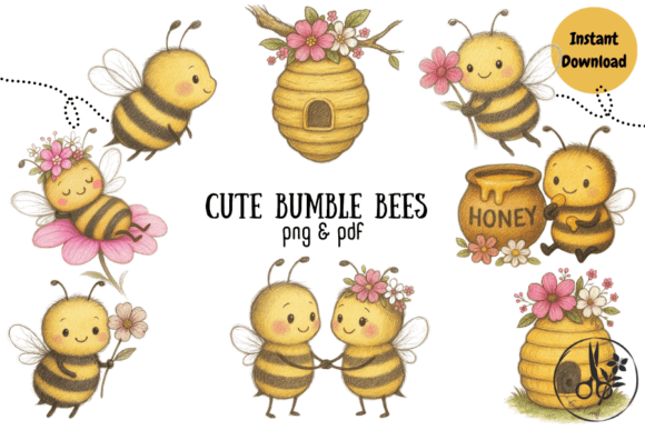 Cute Bumble Bees PNG & PDF Clipart Guide