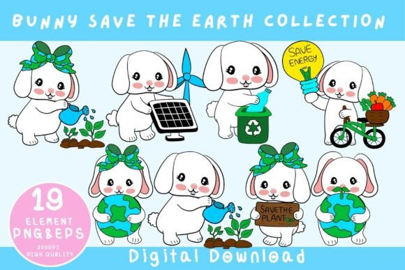 Cute Eco Bunny Clipart Save the Earth: Integrating Sustainable Design into Educational and Creative Workflows