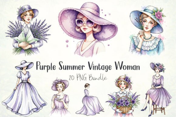 Elevating DIY Projects with Purple Summer Vintage Woman Clipart