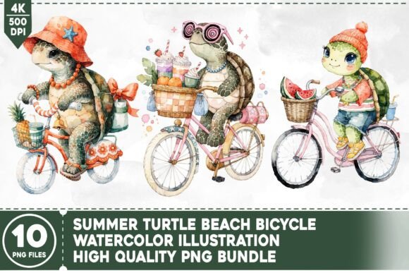 Elevating Summer Merchandise: Strategic Applications of the Summer Turtle Beach Bicycle PNG Bundle