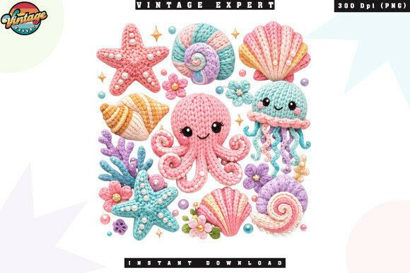 Integrating Cute Sea Creatures Crochet Yarn Faux PNG into Modern Print and Digital Design Workflows