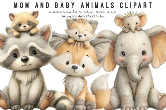 Mom and Baby Animals Clipart Bundle: Elevating Modern Design with High-Resolution Versatility