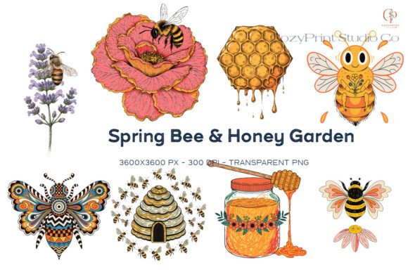 Spring Bee Honey Garden Clipart for Creative Projects