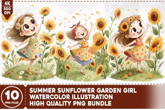 Summer Sunflower Garden Girl PNG Bundle: A Versatile Design Resource