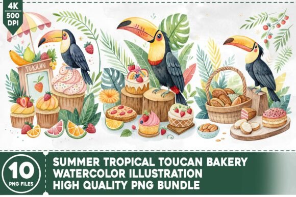 Summer Tropical Toucan Bakery Watercolor: Creative Applications for Makers and Businesses