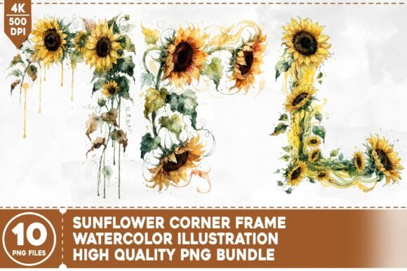 Sunflower Corner Frame PNG Bundle