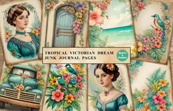 Tropical Victorian Dream, Junk Journal: Blending Vintage Elegance with Coastal Whimsy